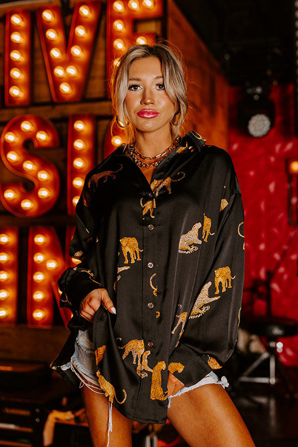 Orange Cheetah Printed Ruffled Sleeve Blouse