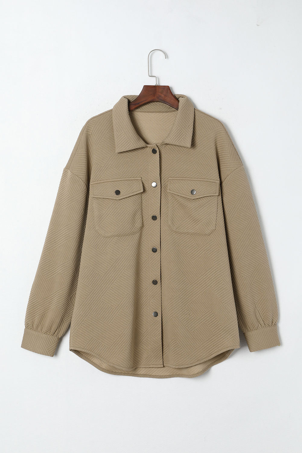 Khaki Solid Textured Flap Pocket Buttoned Shacket