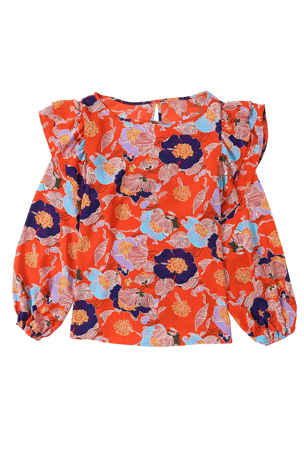 Ginger Floral Print Ruffle Puff Sleeve Blouse