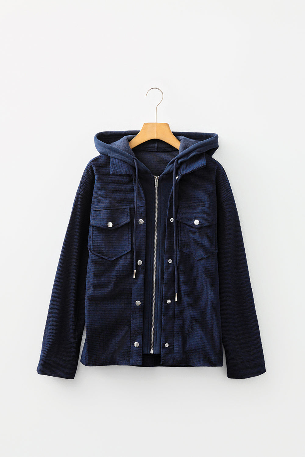 Laurel Green Solid Color Textured Patchwork Flap Pocket Shacket