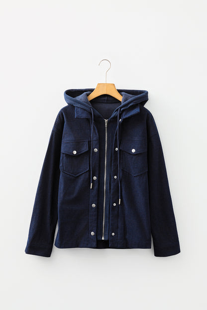 Laurel Green Solid Color Textured Patchwork Flap Pocket Shacket