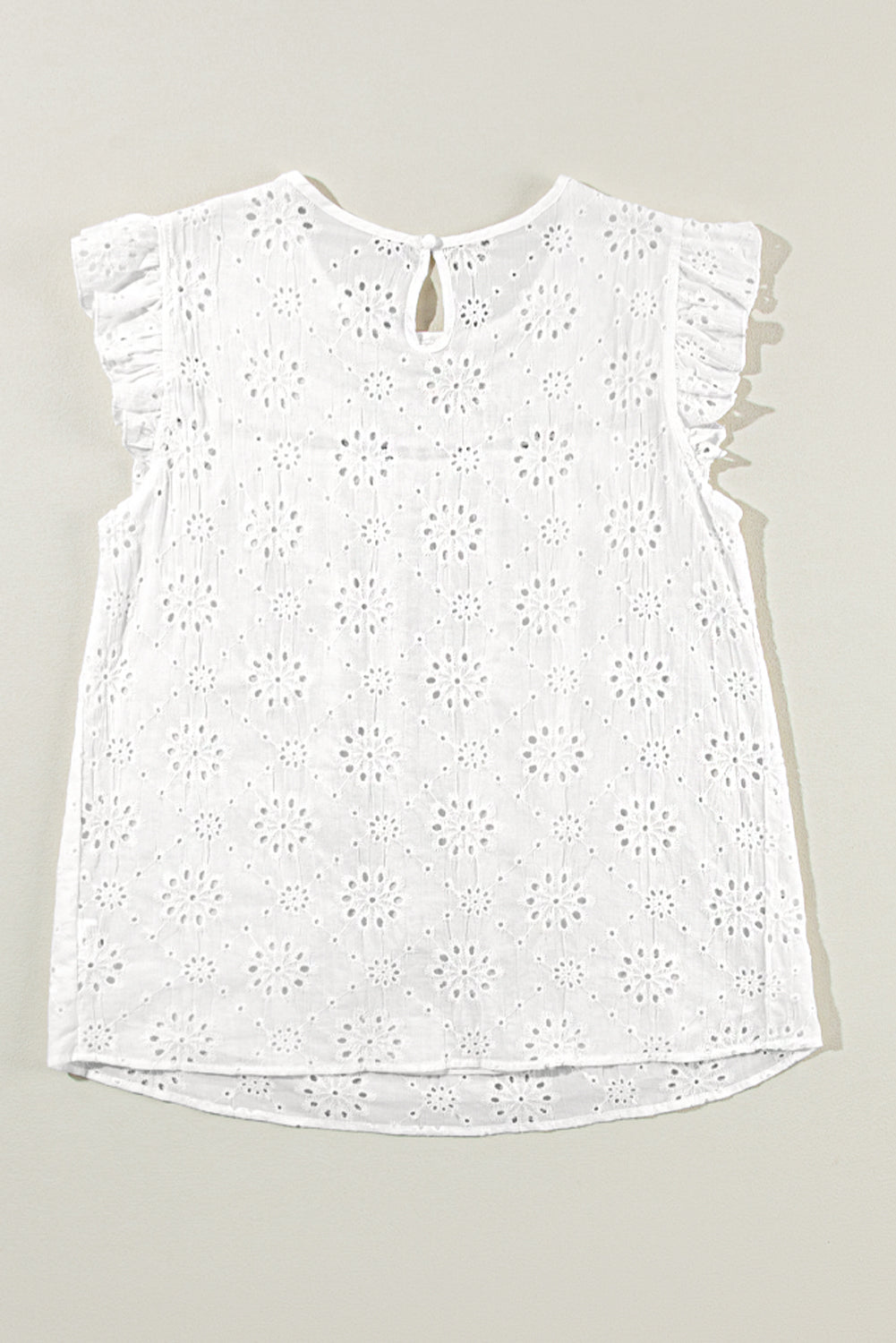 White Eyelet Embroidered Ruffled Flutter Sleeve Blouse