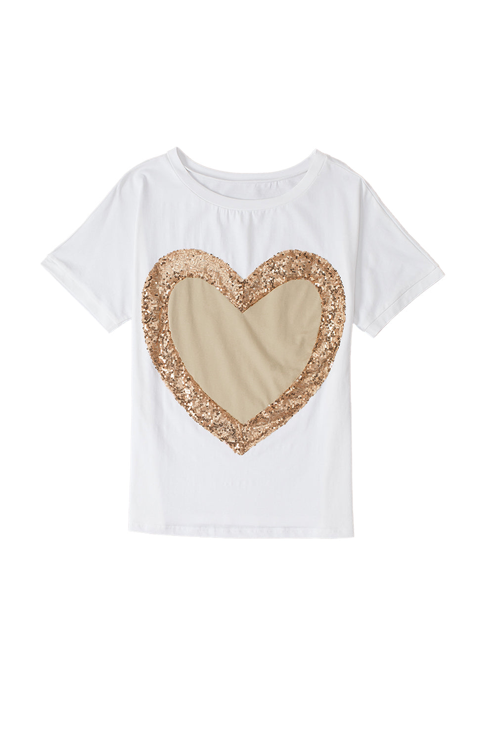 White Valentine\'s Day Sequined Heart Crew Neck Short Sleeve Top