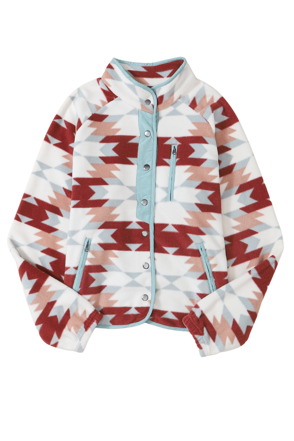 Green Geometric Aztec Pattern Plus Size Fleece Jacket