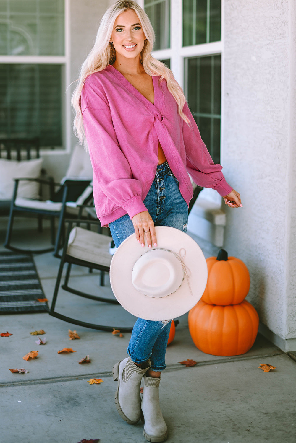 Red Exposed Seam Twist Open Back Oversized Sweatshirt