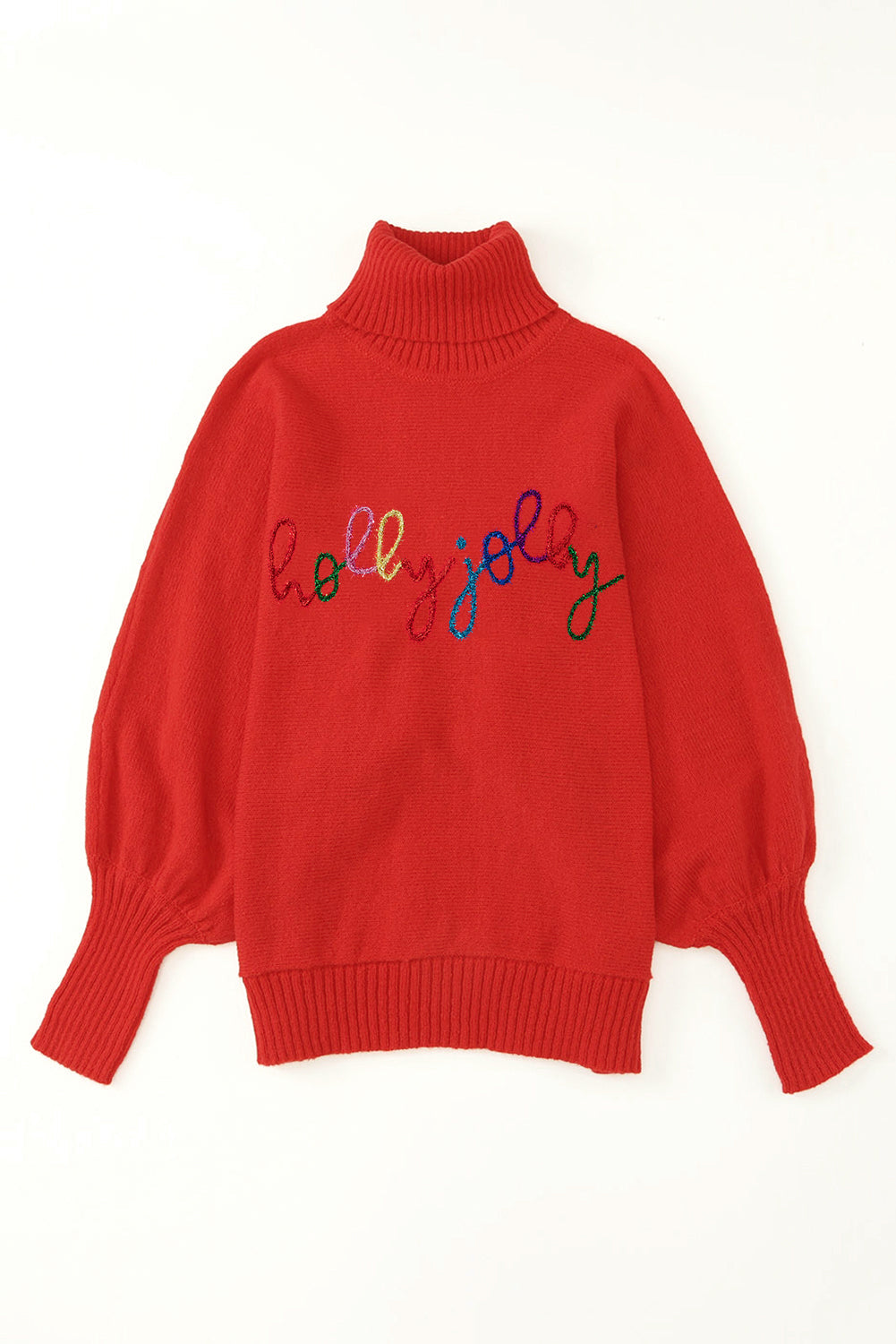 Racing Red Valentine LOVE Letter Embroidered High Neck Sweater