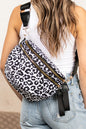 White Leopard Print Wide Strap Large Crossbody Bag