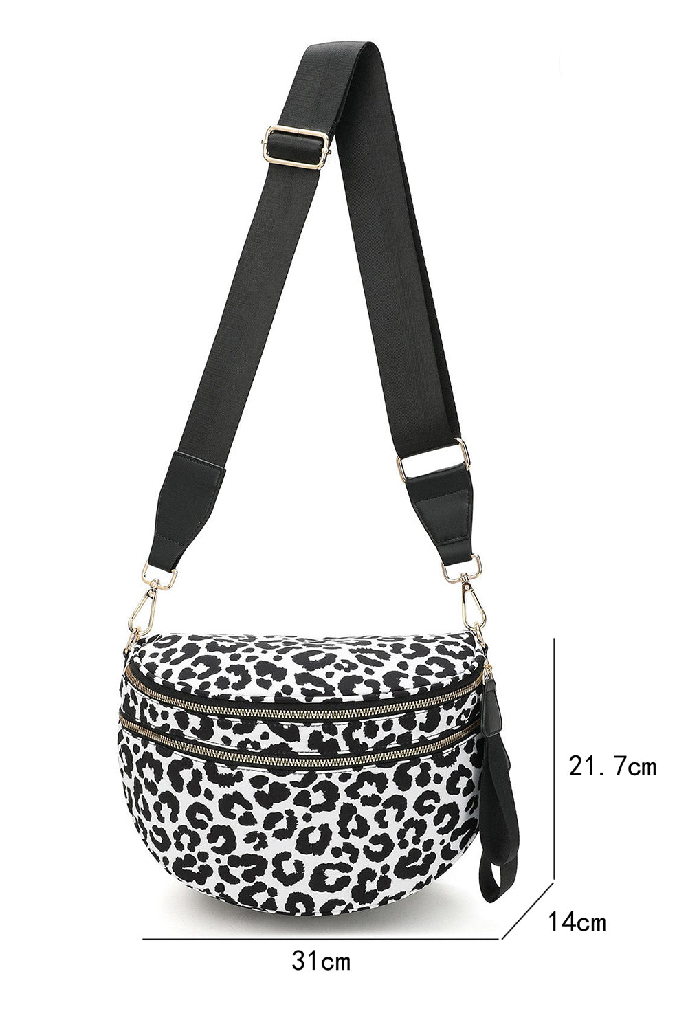 White Leopard Print Wide Strap Large Crossbody Bag