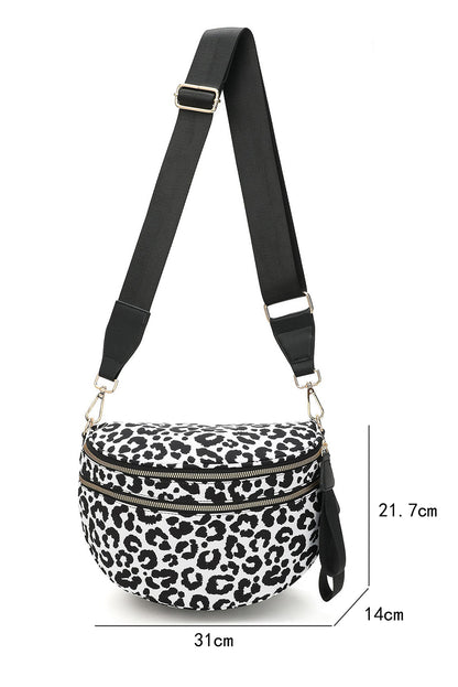 White Leopard Print Wide Strap Large Crossbody Bag