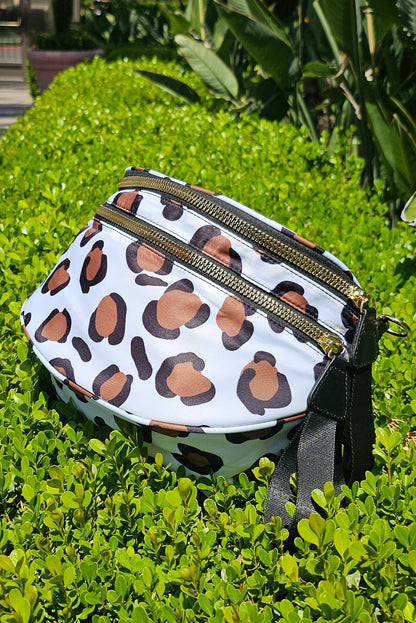 White Leopard Print Wide Strap Large Crossbody Bag