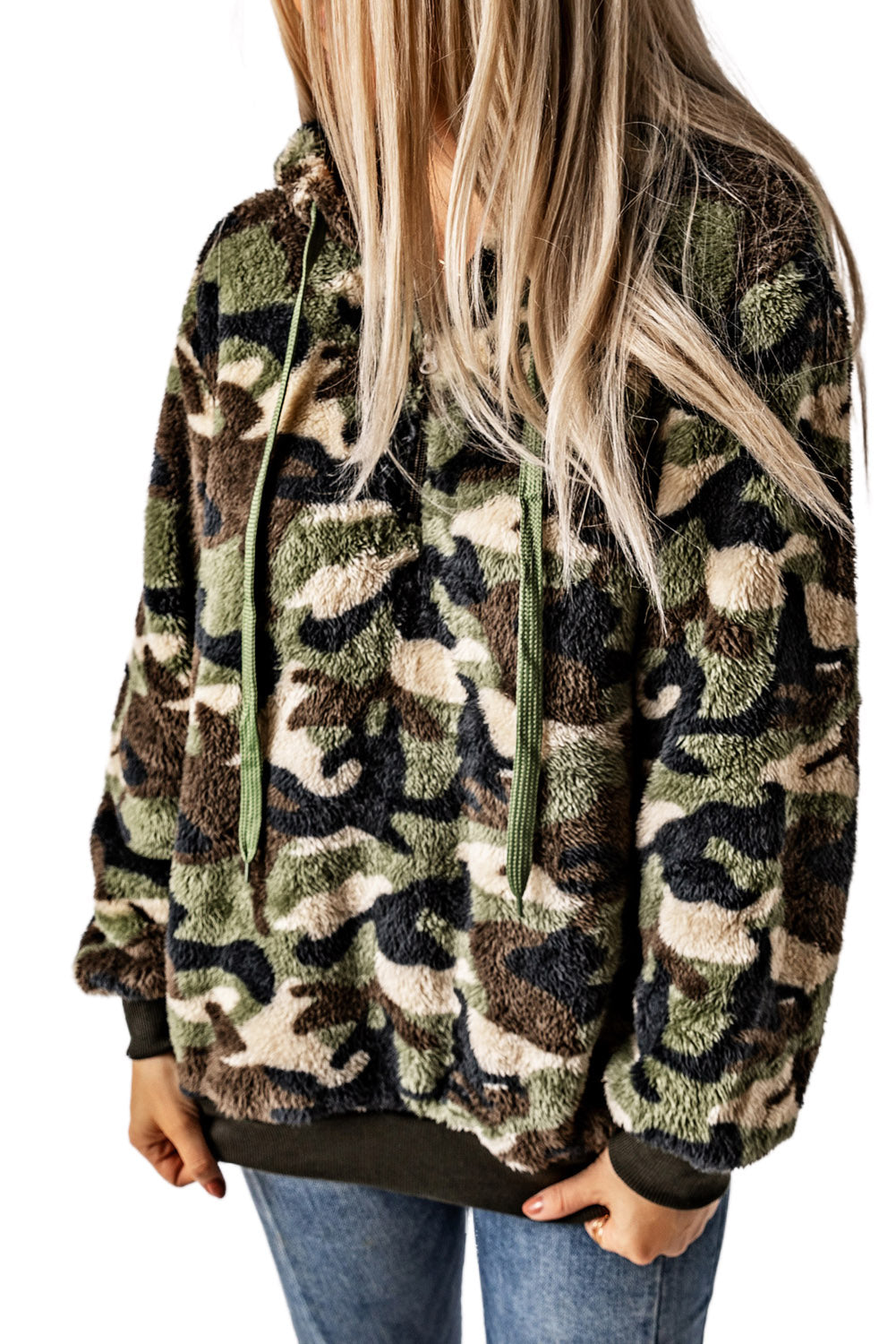 Camo Print Warm Furry Pullover Hoodie