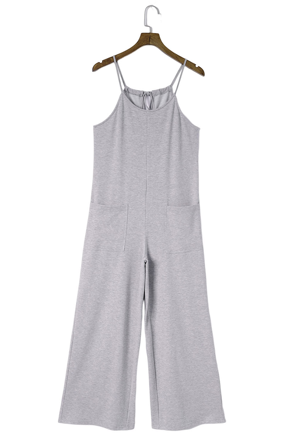 Gray Plus Size Solid Color Spaghetti Straps Wide Leg Jumpsuit