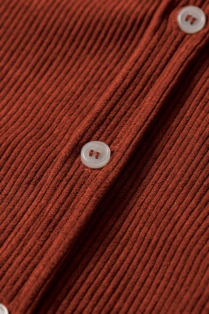 Clay Long Sleeve Button Down Corduroy Midi Length One Piece Dress