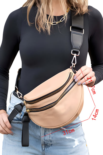 Dark Grey Wide Strap Zipper Crossbody Bag