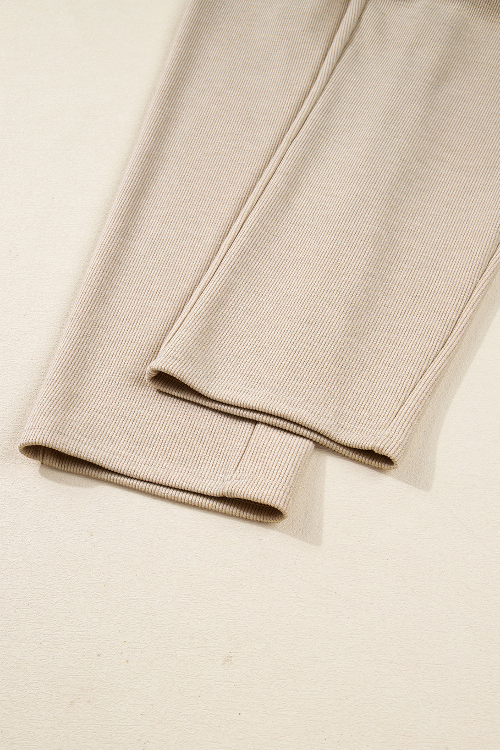 Dark Khaki Drawstring Pullover Hoodie and High Waist Pants Corduroy Suit
