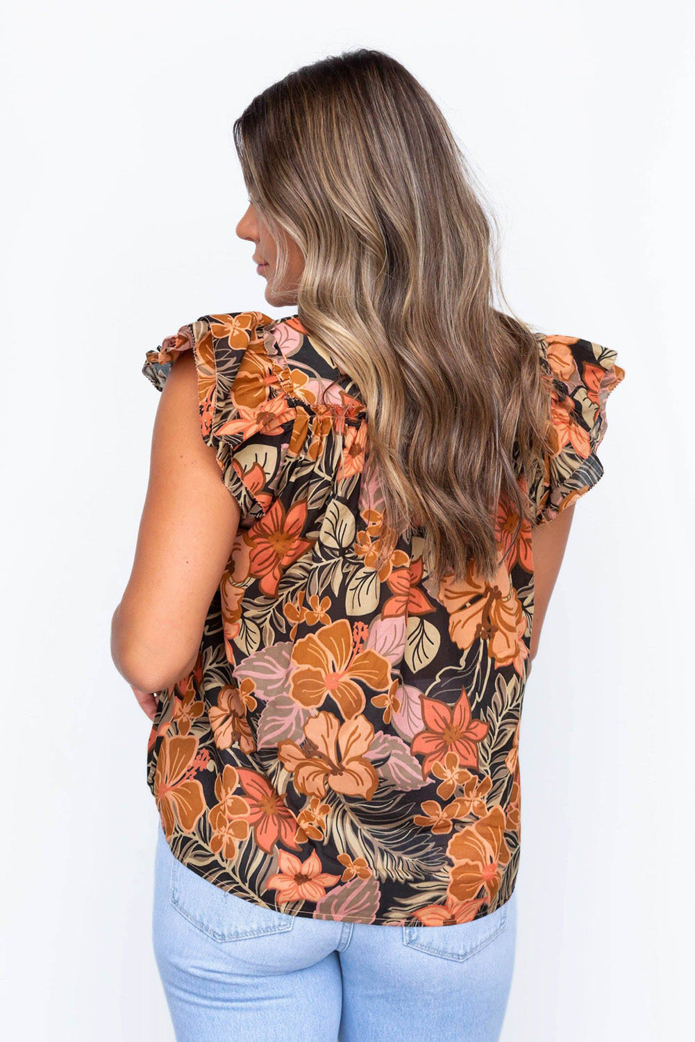 Floral Flutter Sleeves Square Neck Blouse