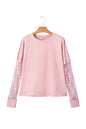 Black Solid Color Bow Textured Patchwork Long Sleeve Tee
