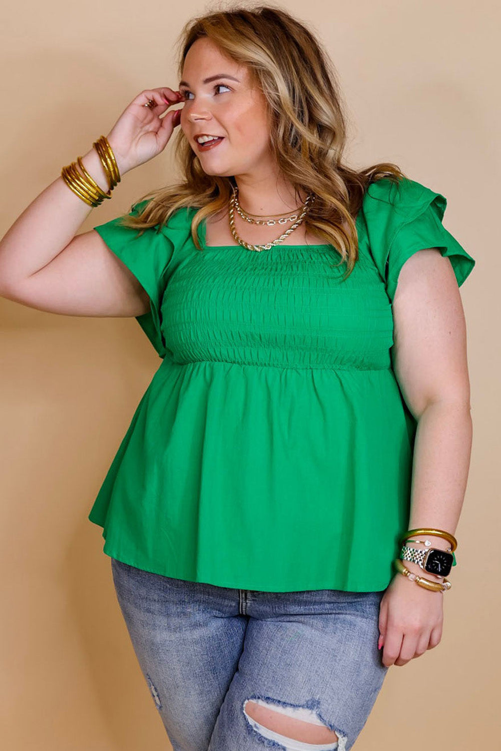 Ruffle Tiered Short Sleeve Plus Size Babydoll Top