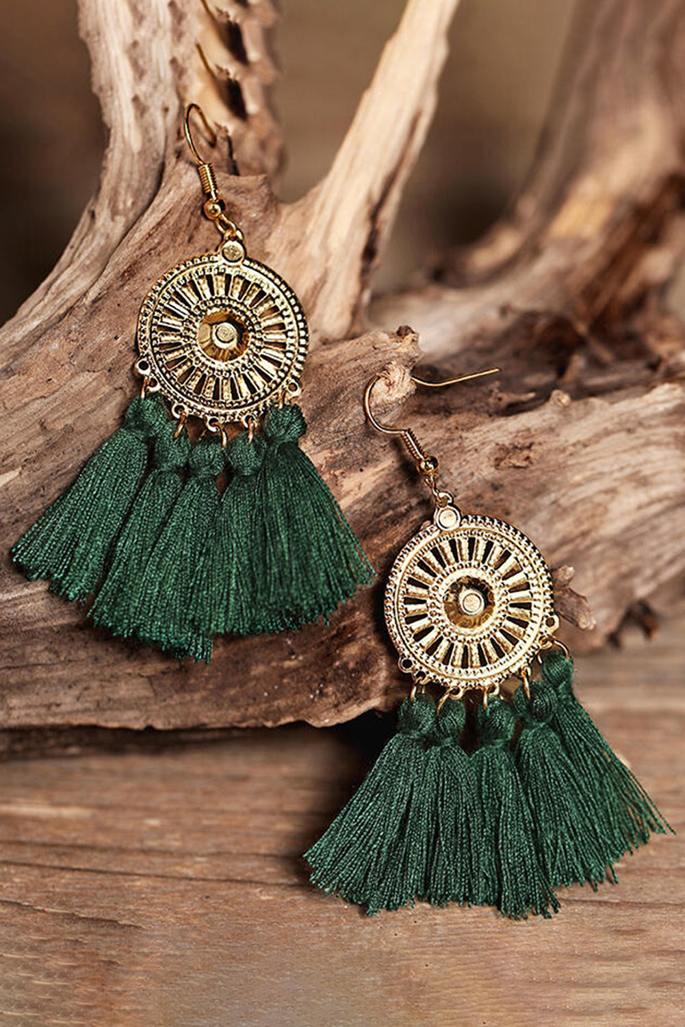 Sunflower Fan-shaped White Tassel Earrings