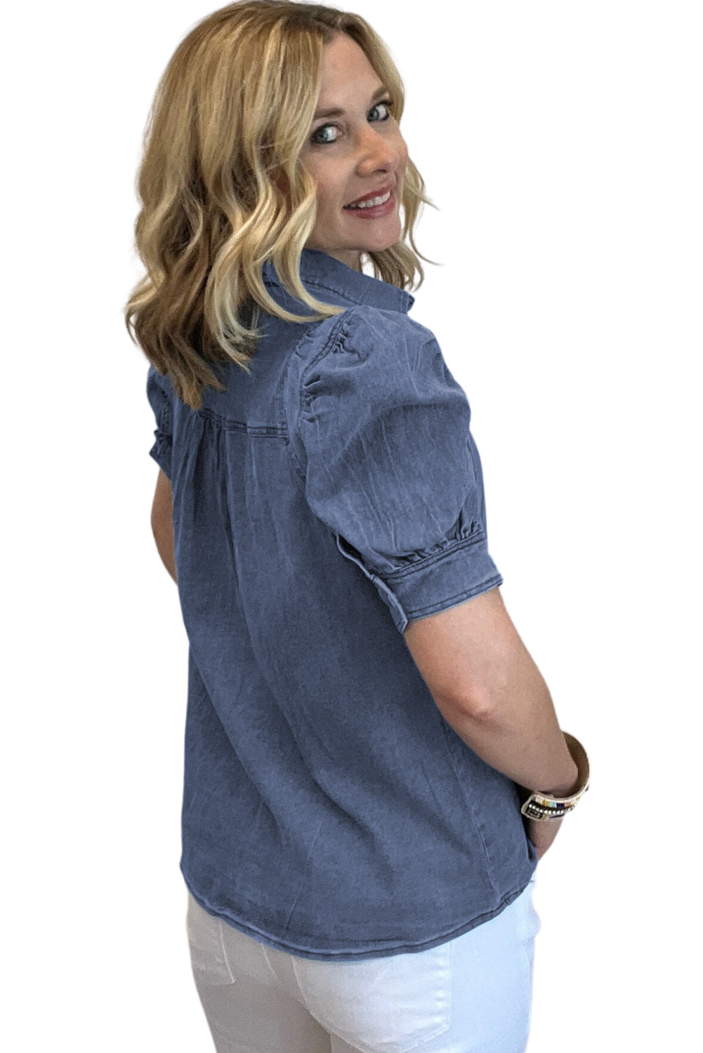 Ashleigh Blue Bubble Sleeve Button up Denim Shirt