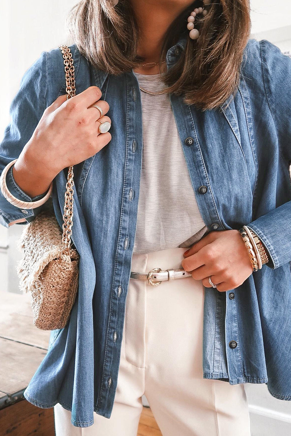 Button-up Long Sleeve Denim Shirt Jacket