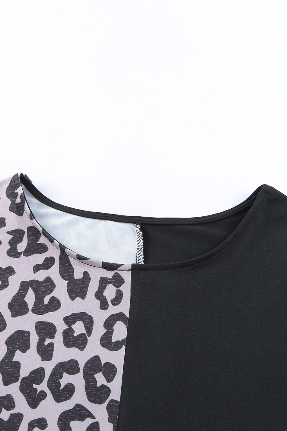 Black Half Leopard Patchwork Plus Size T-shirt