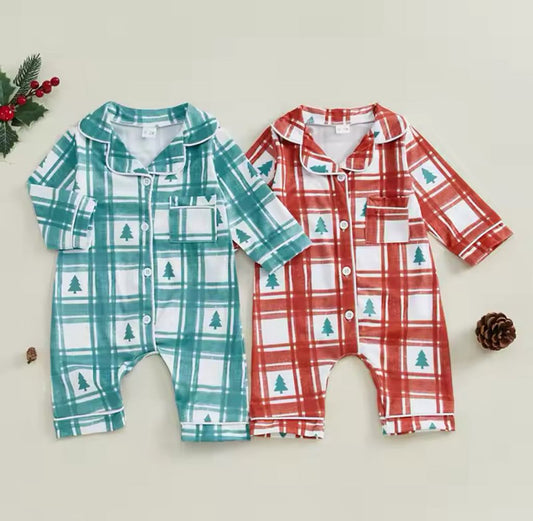 PREORDER: Christmas Tree Plaid Long Onesie 10.21.24