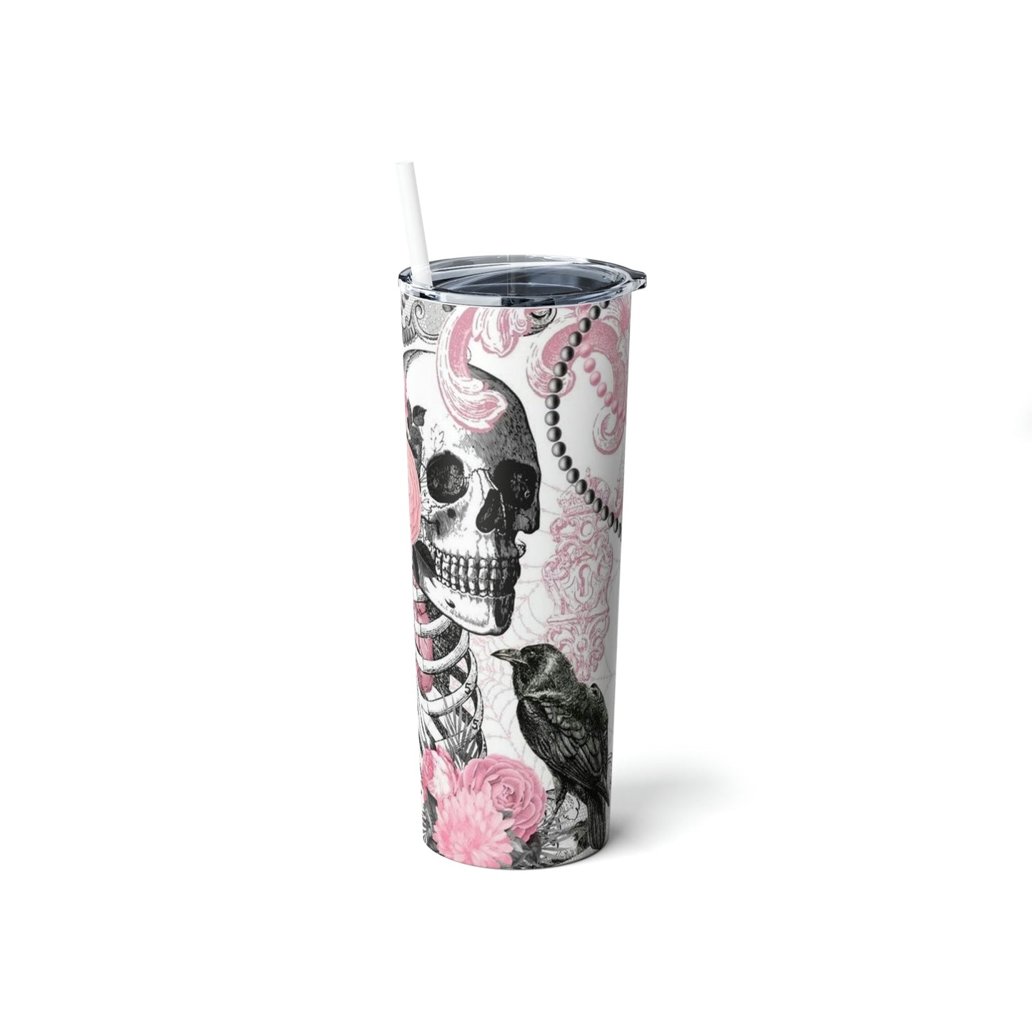 Floral Skellie- Skinny Tumbler