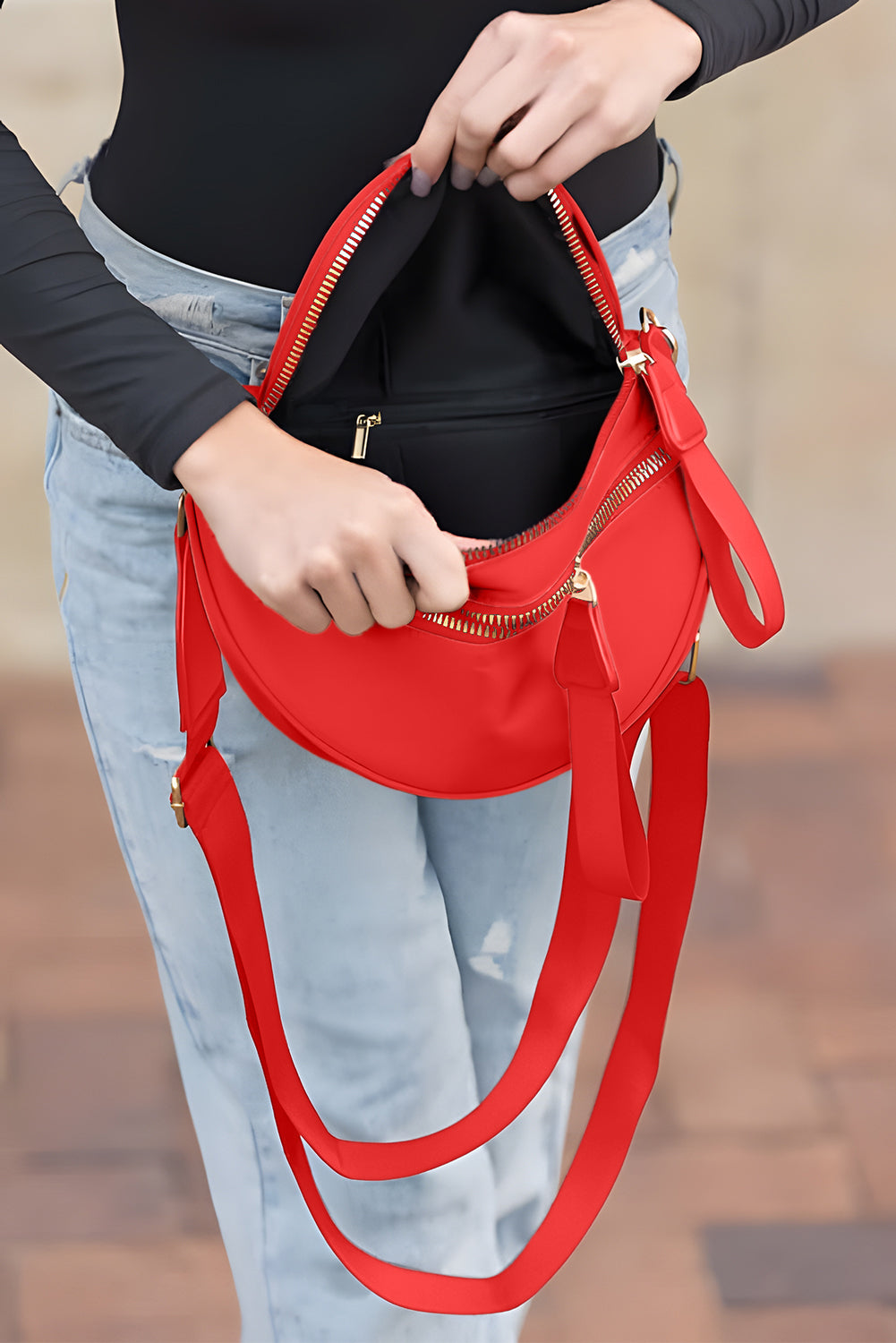 Dark Grey Wide Strap Zipper Crossbody Bag