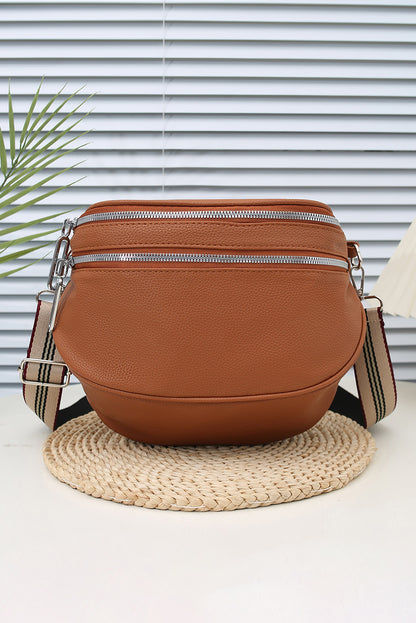 Chestnut PU Leather Zipper Crossbody Bag
