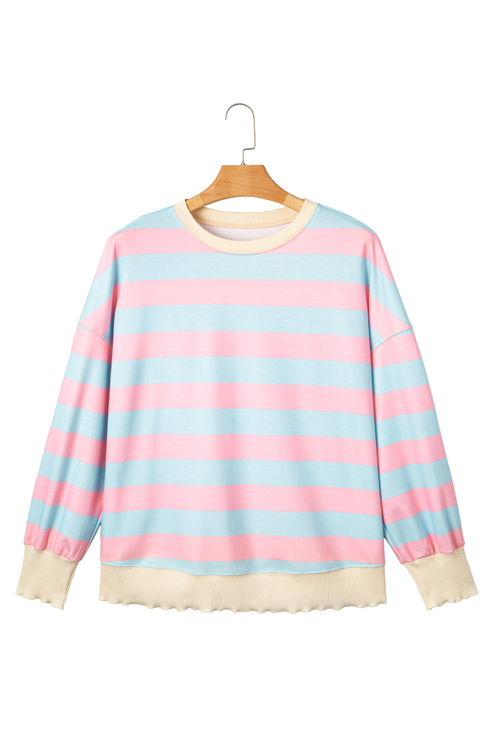 Sky Blue Stripe Colorblock Plus Size Sweatshirt