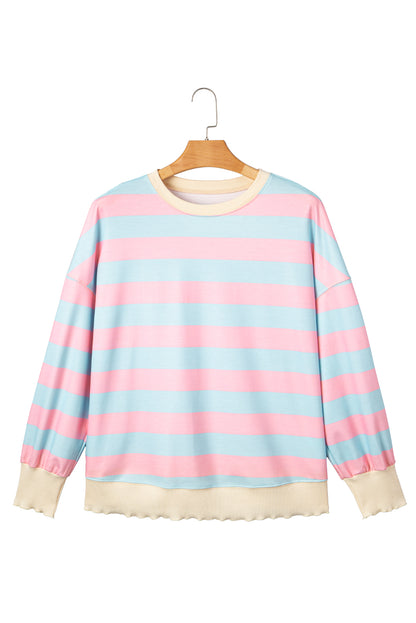 Sky Blue Stripe Colorblock Plus Size Sweatshirt
