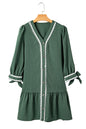 Canton Contrast Ricrac Trim Button V Neck Knotted Bracelet Sleeve Dress