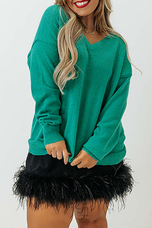 Plus Size Drop Shoulder V Neck Sweater