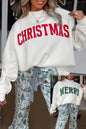 Fiery Red MERRY/CHRISTMAS Reversible Print Mock Neck Baggy Pullover Sweatshirt