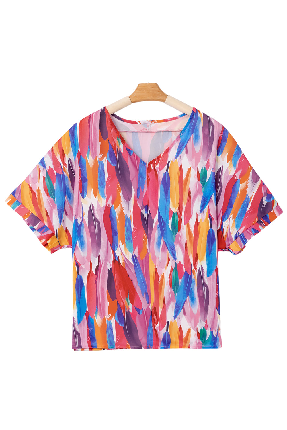 Multicolour Whimsical Feather Print V Neck Blouse