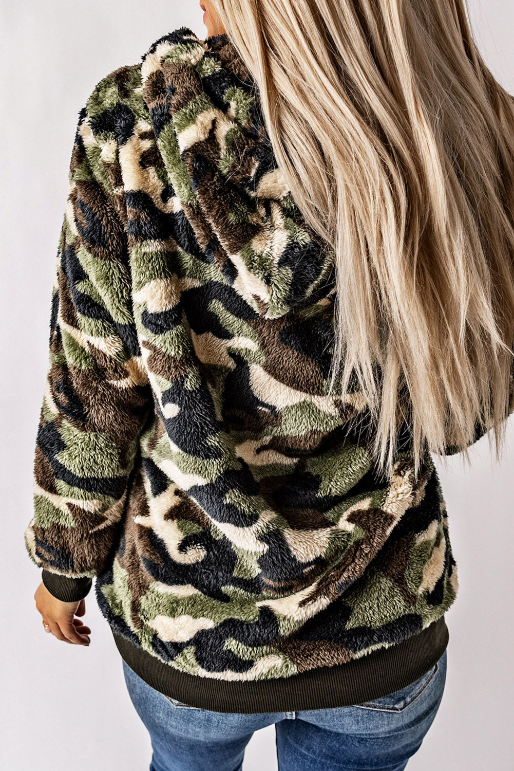 Camo Print Warm Furry Pullover Hoodie