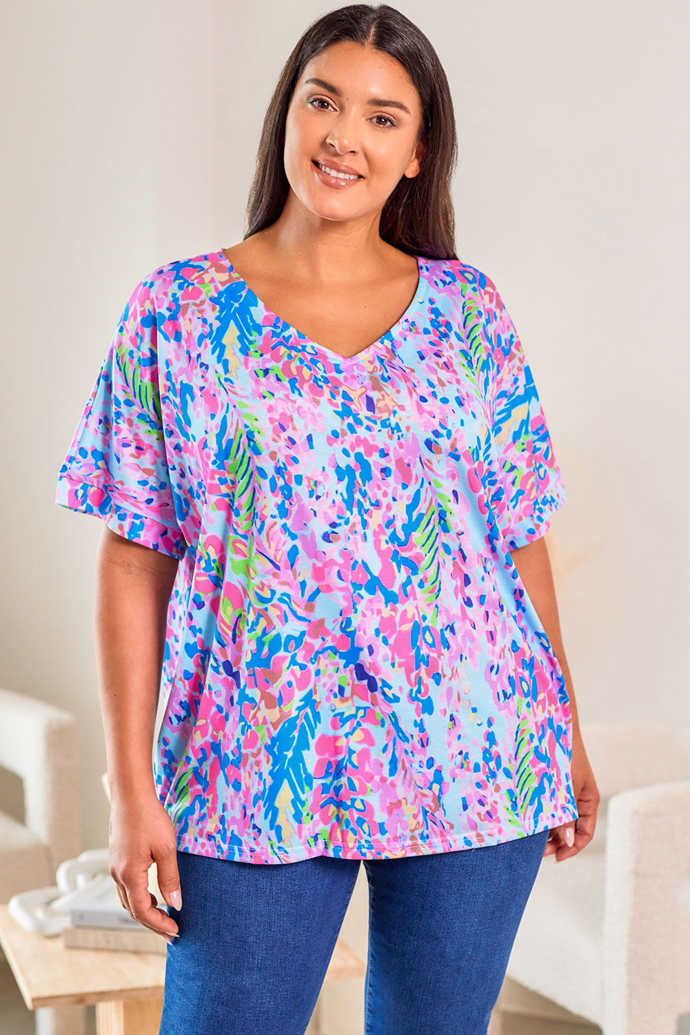 Sky Blue Plus Size Floral Print