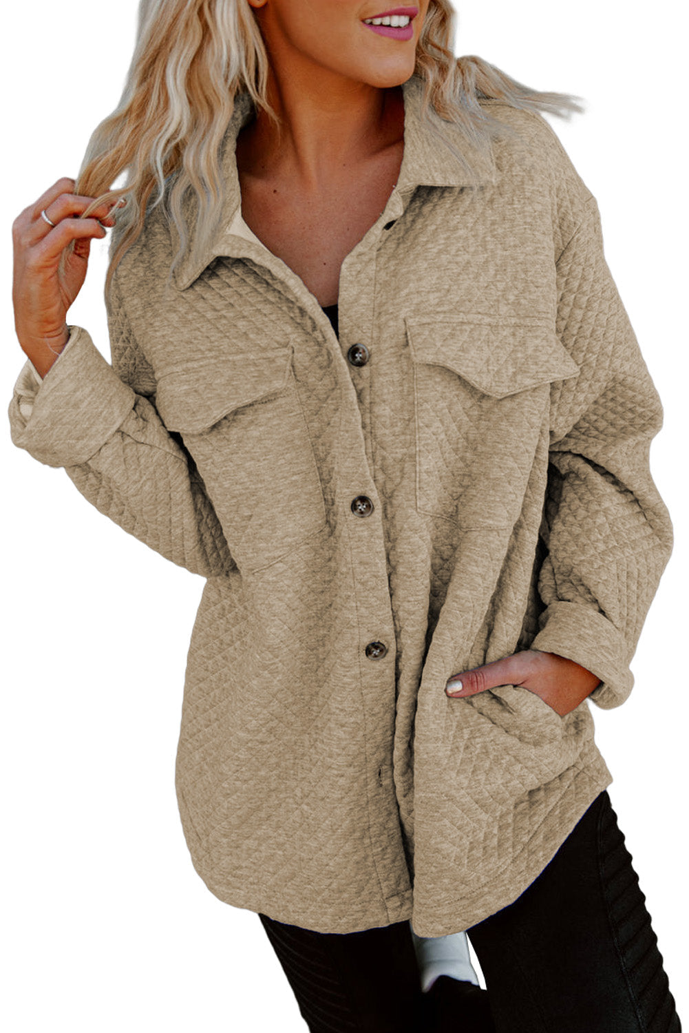 Gray Plus Size Quilted Pattern Shacket