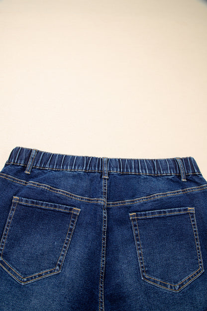 Light Blue Acid Wash Contrast Lace-up Plus Size Jeans