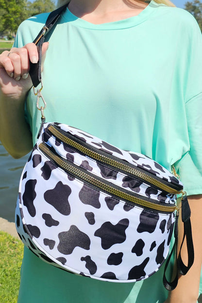 White Leopard Print Wide Strap Large Crossbody Bag