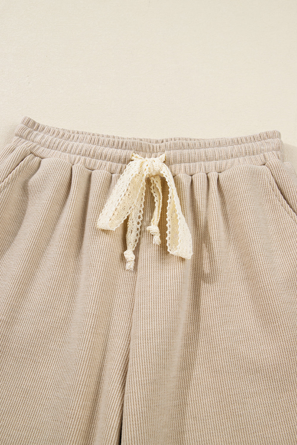 Dark Khaki Drawstring Pullover Hoodie and High Waist Pants Corduroy Suit