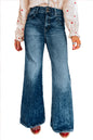 Sail Blue Acid Wash Pocket Detail Flare Jeans