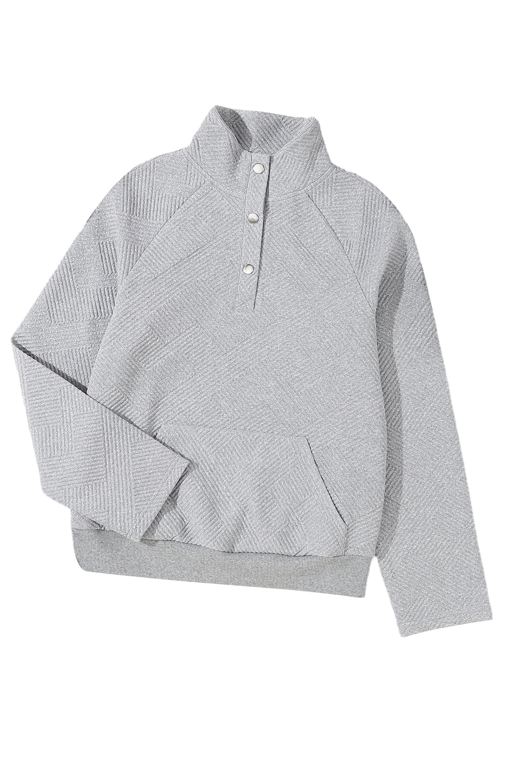 Light Grey Textured Snap Buttons Pullover Plus Size Sweatshirt