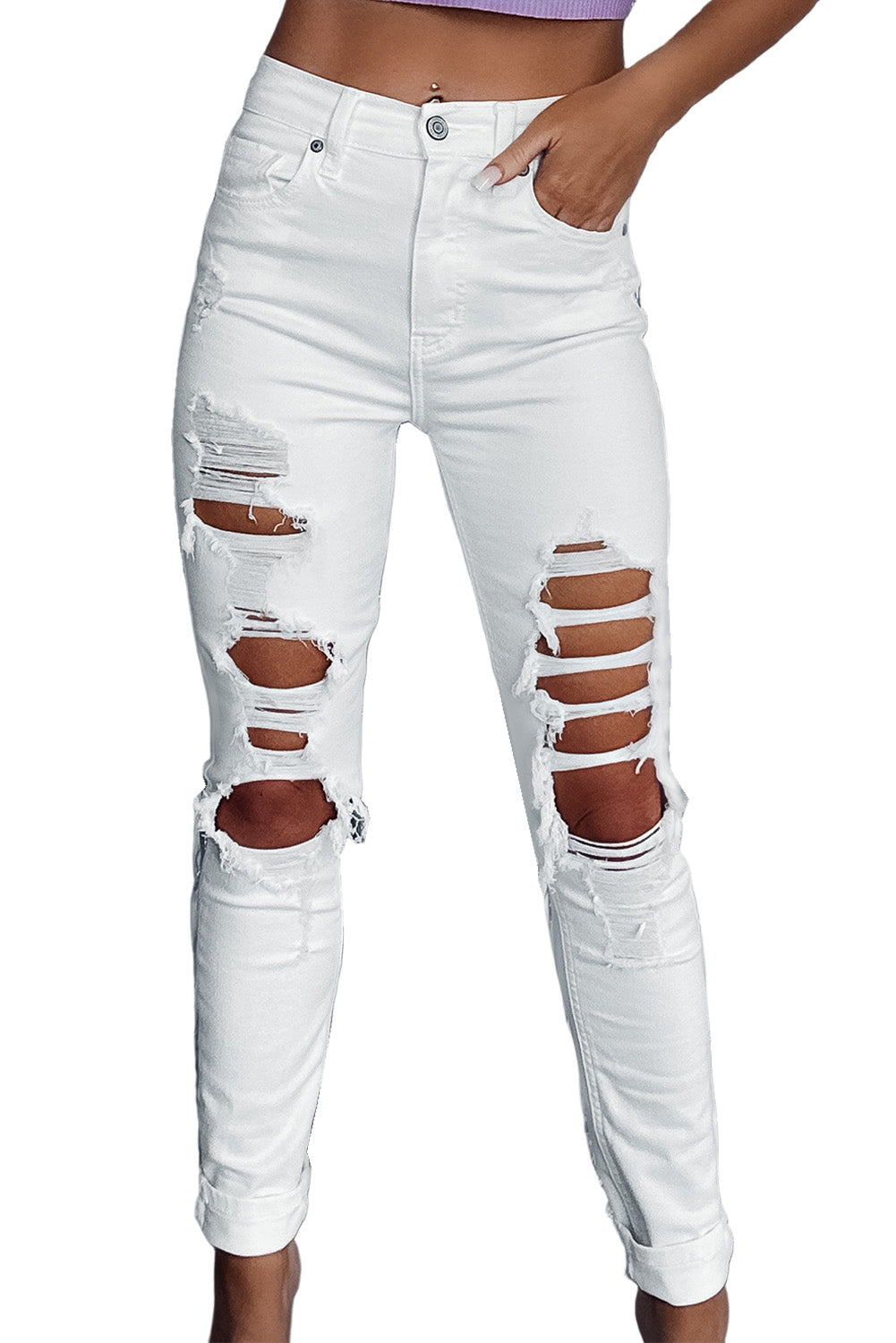 Distressed Ripped Holes High Waist Skinny Jeans