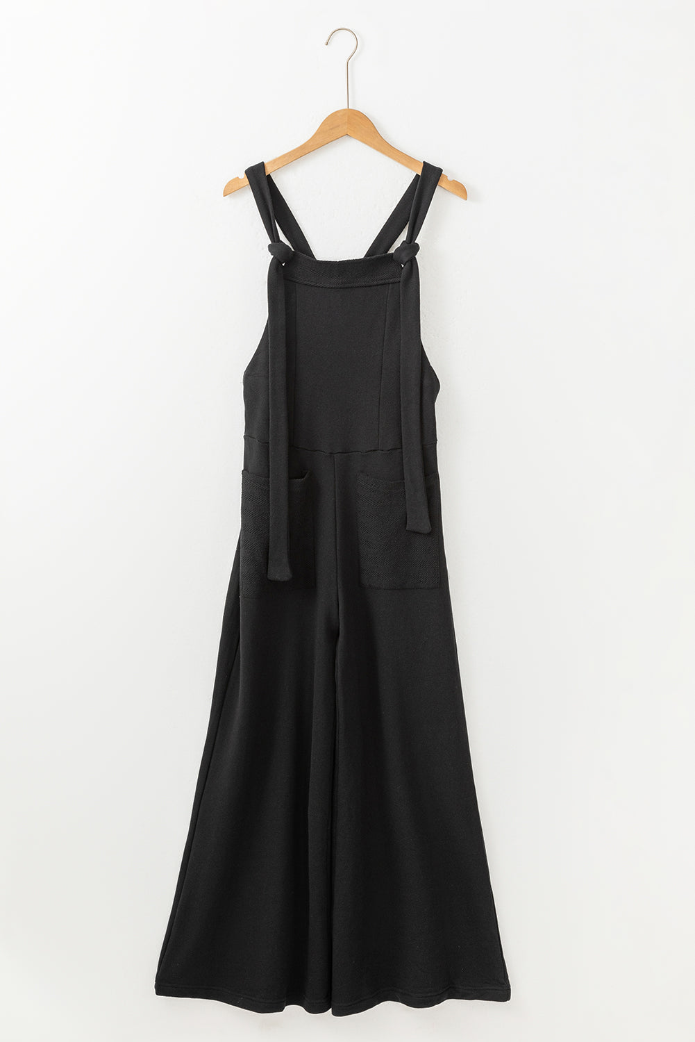 Black Knotted Straps Patch Pocket Wide Leg Jumpsuit