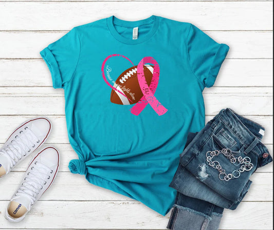 Because No One Fights Alone Football Breast Cancer Awareness Tee