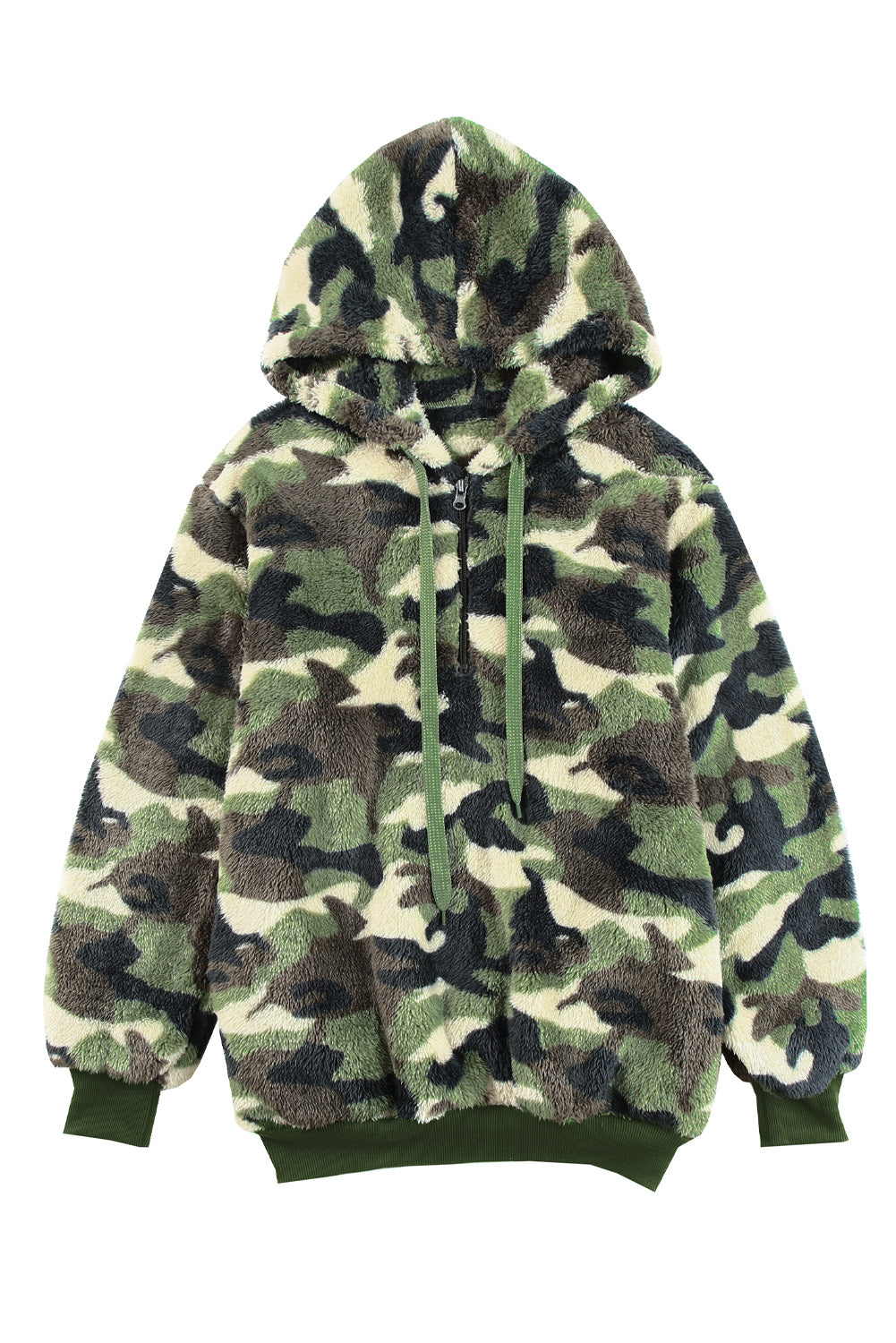 Camo Print Warm Furry Pullover Hoodie