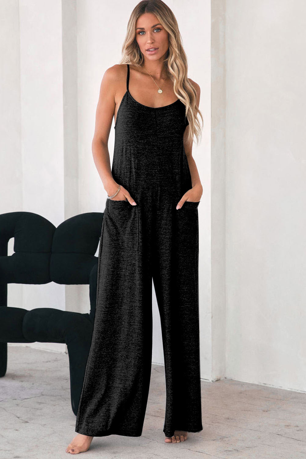 Gray Plus Size Solid Color Spaghetti Straps Wide Leg Jumpsuit