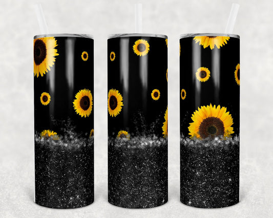 Black Sunflowers 20 oz Skinny Tumbler